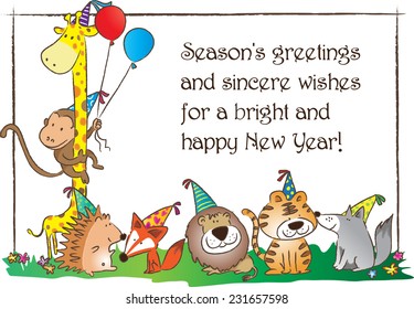Zoo Animals New Year Greeting Card Stock Vector (Royalty Free ...