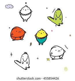 Zoo animals on isolated background. Cartoon alligator and chicken colorful and line images. Hand draw simple character for you design