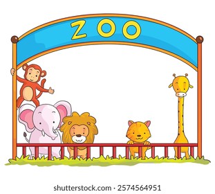 Zoo animals on white background