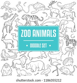 Zoo Animals Traditional Doodle Icons Sketch Hand Made Design Vector