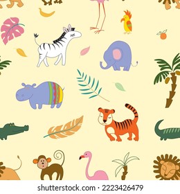Los animales zoológicos son isobrays tropicales vectoriales con antecedentes transparentes y coloridos. Textura sin inconvenientes para el fondo