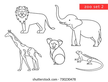 zoo animals vector icon logo set