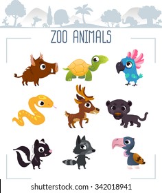 Zoo animals. Vector illustration set.