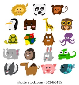Zoo animals vector set. Cartoon character illustration.