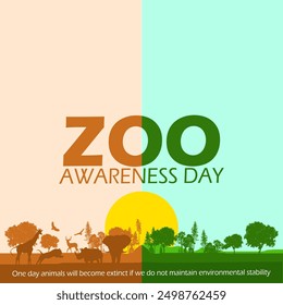 Zoo Awareness Day event animal banner. Illustration of a forest full of animals with a forest without animals and a sun to commemorate on August 31st