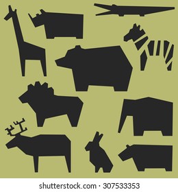 Zoo background with geometric silhouettes of animals.