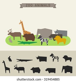 Zoo banner with geometric animals in flat style.