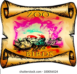 Zoo of birds. Duck in canes. Vector poster, ticket,  zoo. EPS 10