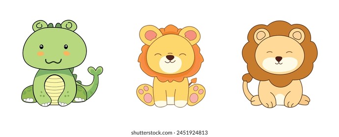 Zoo collection .Set of cute animals cartoon character design