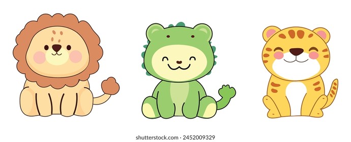 Zoo collection .Set of cute animals cartoon character design