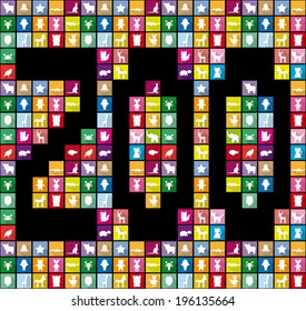 Zoo. Colored squares with silhouettes of animals. in Trendy Flat Style.  Black background. vector