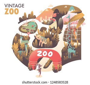 Zoo colorful vintage illustration in vector