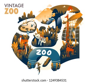Zoo colorful vintage illustration in vector