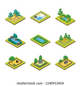 Zoo Concept 3d Isometric View Animal Wildlife Nature Park on a White Background. Vector illustration of Zoological Garden