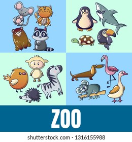 Zoo concept banner. Cartoon banner of zoo vector concept for web, giftcard and postcard