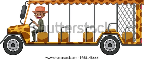 Zoo concept with children on tourist car\
isolated on white background\
illustration