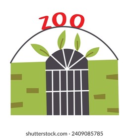Zoo entrance. Cartoon zoological garden outdoor wild animals park. isolated on white background. Vector illustration in flat style

