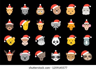 zoo and forest animal wearing christmas hat icon