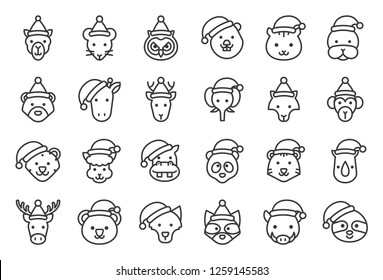zoo and forest animal wearing christmas hat icon