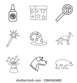 Zoo fun icons set. Outline set of 9 zoo fun vector icons for web isolated on white background