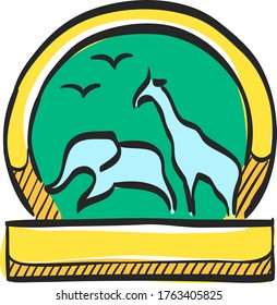 Zoo gate icon in color drawing. Animal park jungle safari