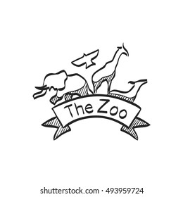 Zoo gate icon in doodle sketch lines. Animal park jungle safari