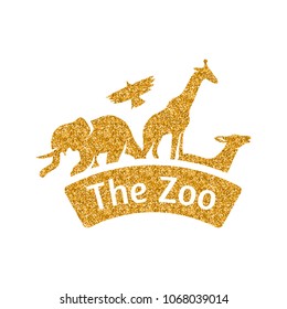 Zoo gate icon in gold glitter texture. Sparkle luxury style vector illustration.