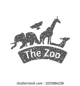 Zoo gate icon in grunge texture. Vintage style vector illustration.