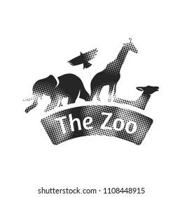 Zoo gate icon in halftone style. Black and white monochrome vector illustration.