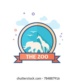 Zoo gate icon in outlined flat color style. Vector illustration.