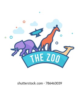 Zoo gate icon in outlined flat color style. Vector illustration.