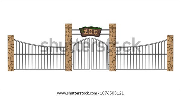動物園の門 白い背景にカートーンスタイルの分離型オブジェクト ラティスを持つゲートウェイ ベクターイラスト のベクター画像素材 ロイヤリティフリー