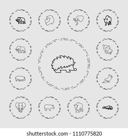 Zoo icon. collection of 13 zoo outline icons such as alligator, elephant, buffalo, lion, hedgehog, parrot. editable zoo icons for web and mobile.