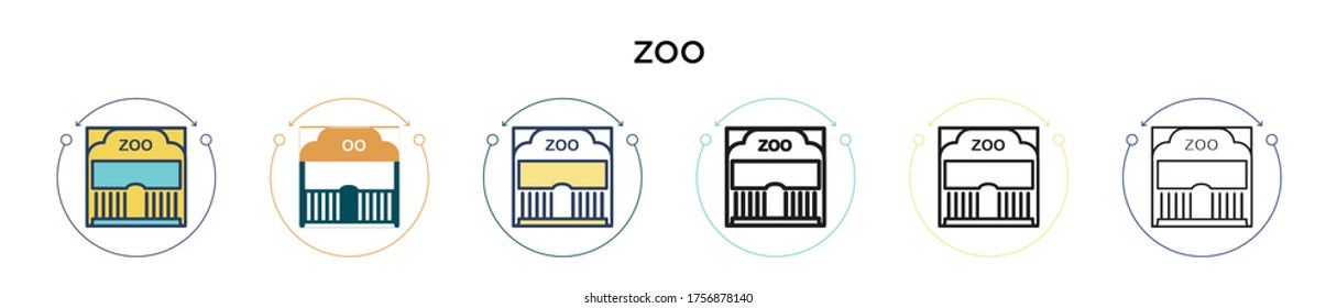 Zoo icon in filled, thin line, outline and stroke style. Vector illustration of two colored and black zoo vector icons designs can be used for mobile, ui, web