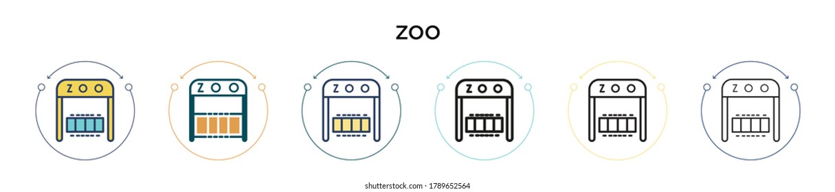 Icono de zoo en el estilo relleno, delgado, contorno y trazo. Ilustración vectorial de dos diseños de iconos vectoriales de zoológico de color y negro se pueden utilizar para móviles, ui, web