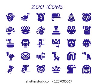  zoo icon set. 30 filled zoo icons. Simple modern icons about  - Hedgehog, Flamingo, Rhino, Chameleon, Toad, Panda bear, Elephant, Frog, Snake, Koala, Gorilla, Parrot, Ostrich