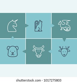 Zoo icon set and bull with bear, dragon and reindeer. Monster related zoo icon vector items for web UI logo design.
