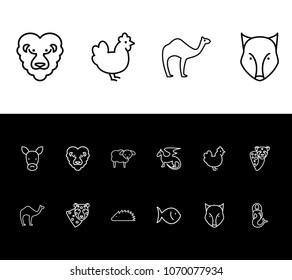 Zoo icon set and fish with lion, sheep and chicken. Monster related zoo icon vector for web UI logo design.