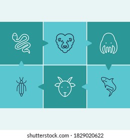 Zoo icon set and octopus with shark, goat and lion. Tentacle related zoo icon vector for web UI logo design.