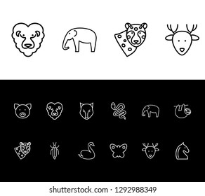 Zoo icon set and reindeer with swan, snake and lion. Pork related zoo icon vector for web UI logo design.