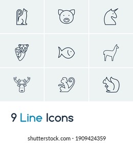 Zoo icon set and unicorn with cat, moose and fish. Leopard related zoo icon vector for web UI logo design.