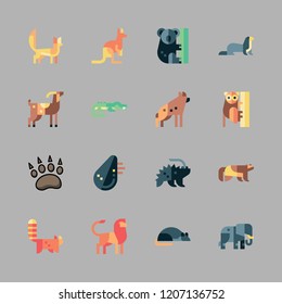 zoo icon set. vector set about koala, porcupine, kangaroo and hyena icons set.