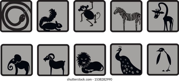 zoo icons in black and grey