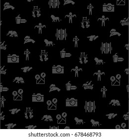 Zoo icons in black & white. Seamless pattern. Background vector illustration.