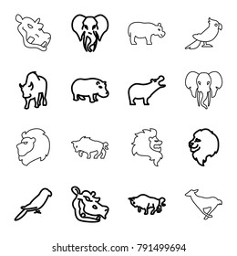 Zoo icons. set of 16 editable outline zoo icons such as lion, hippopotamus, buffalo, parrot, elephant