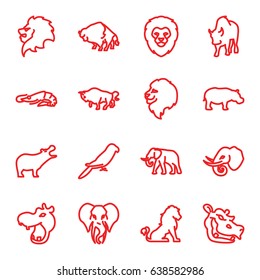 Zoo icons set. set of 16 zoo outline icons such as lion, hippopotamus, alligator, buffalo, elephant