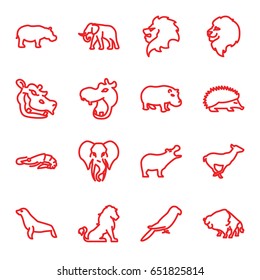 Zoo icons set. set of 16 zoo outline icons such as lion, hippopotamus, alligator, hedgehog, buffalo, elephant, antelope, parrot