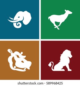 zoo icons set. Set of 4 zoo filled icons such as lion, antelope, elephant