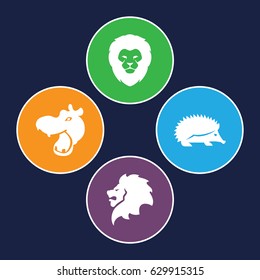 Zoo icons set. set of 4 zoo filled icons such as hippopotamus, lion