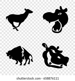 Zoo icons set. set of 4 zoo filled icons such as hippopotamus, buffalo